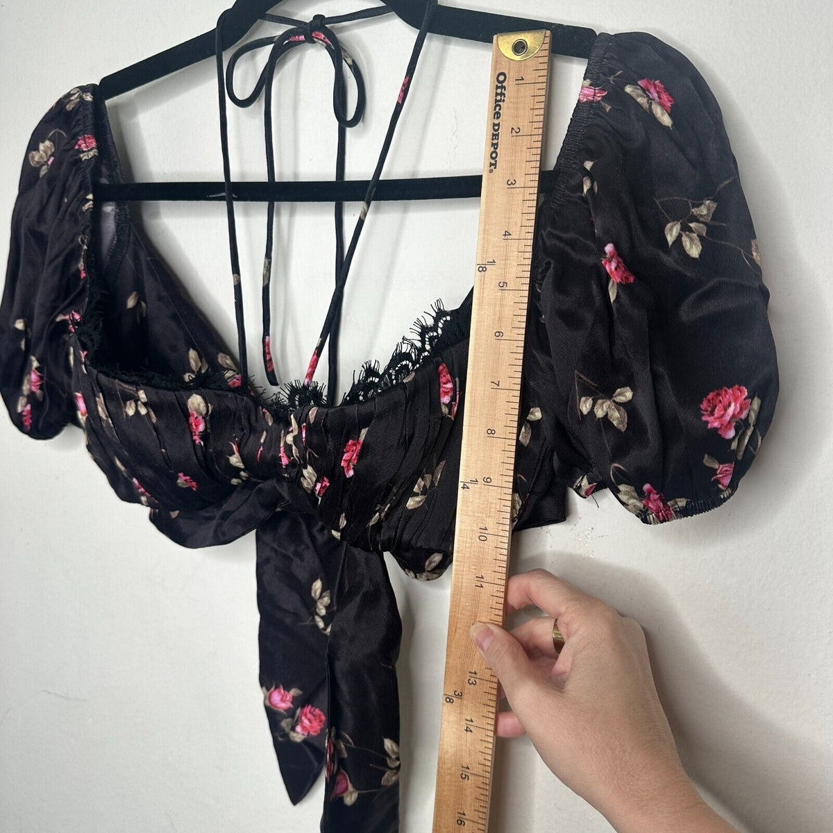 Rat & Boa Bonita Chic Satin Black Pink Floral Tie Top Sweetheart Neck Lace S