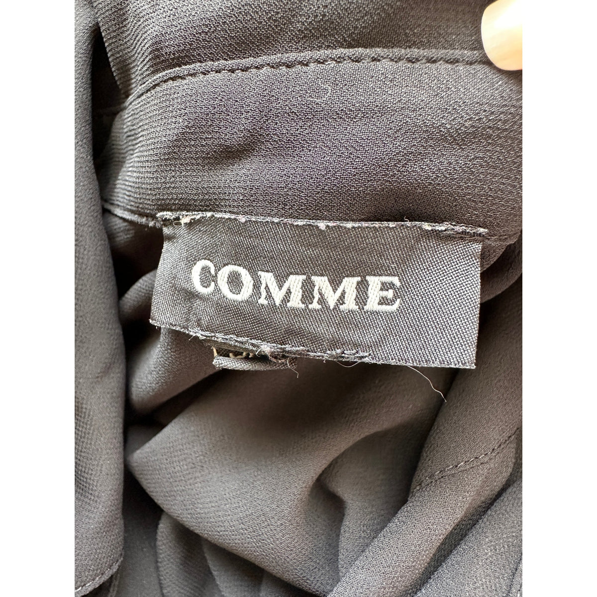 Comme Black Sheer Collared Front Button High Low Long Sleeve Shirtdress S / M