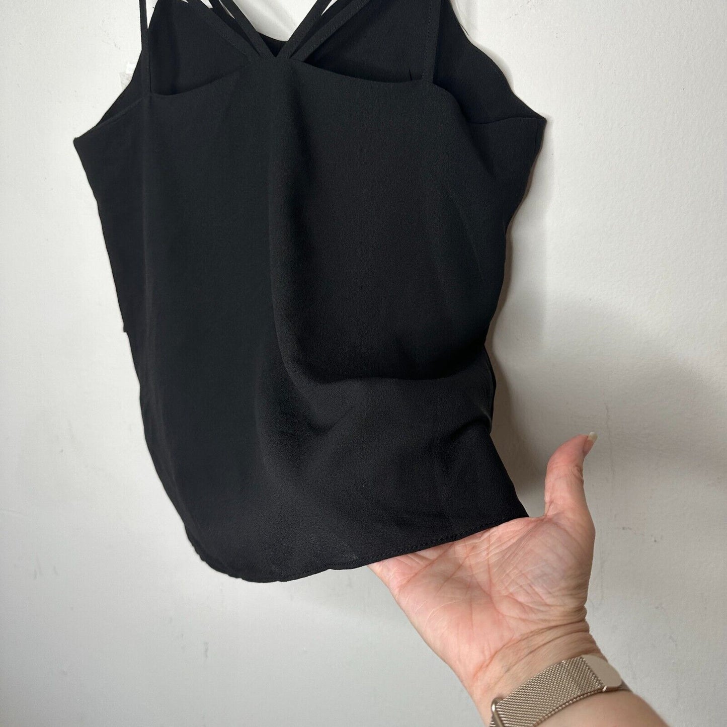 Love Riche Sexy Strappy Jet Black Tiered Flowy Layer Vneck Cami Top Blouse S