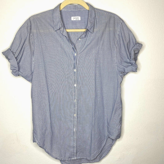 Aritzia Community Blue and White Pin Stripe The Jane Short Sleeve Button Shirt