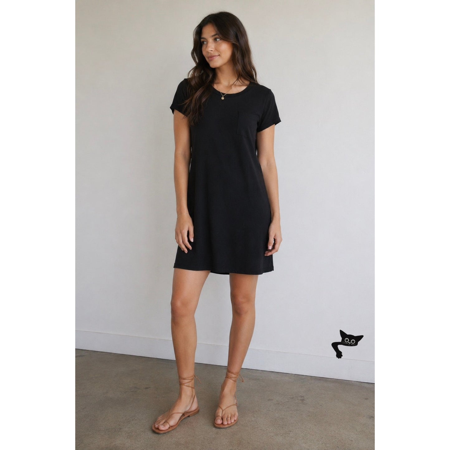 Heart & Hips Black Front Pocket T-Shirt Shift Dress Round Neck Short Sleeve S