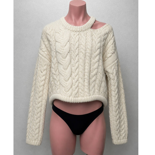 Tempest & Bentley Cream Chunky Knit 100% Wool Long Sleeve Sweater M