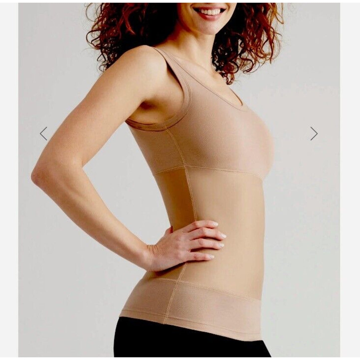 Yummie Tummie Boyfriend Tan Spaghetti Strap 3-Panel Shaping Tank Scoop Top Med