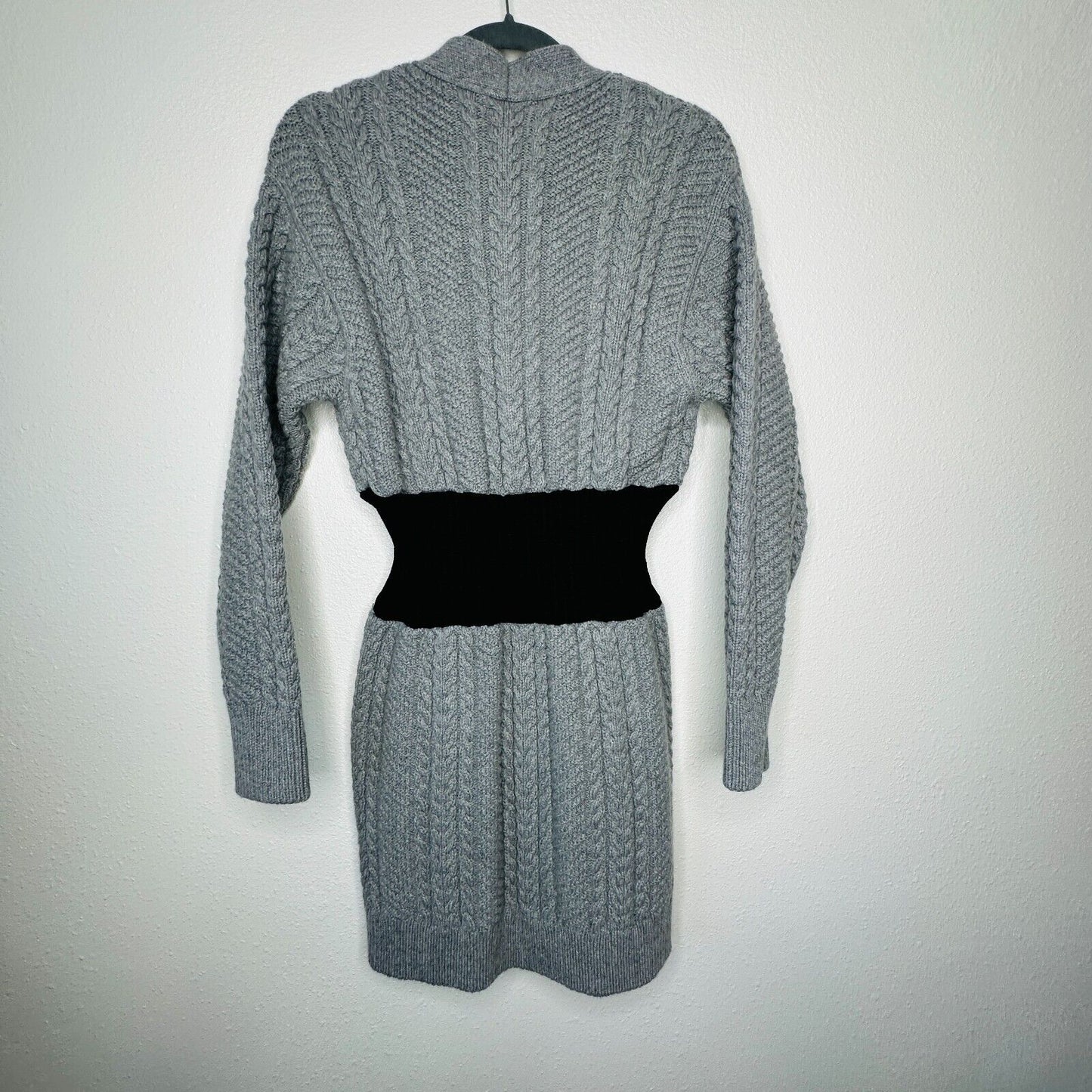 Alexander McQueen Knit Gray Cinch Waist Black Color Block V Neck Sweater Dress M