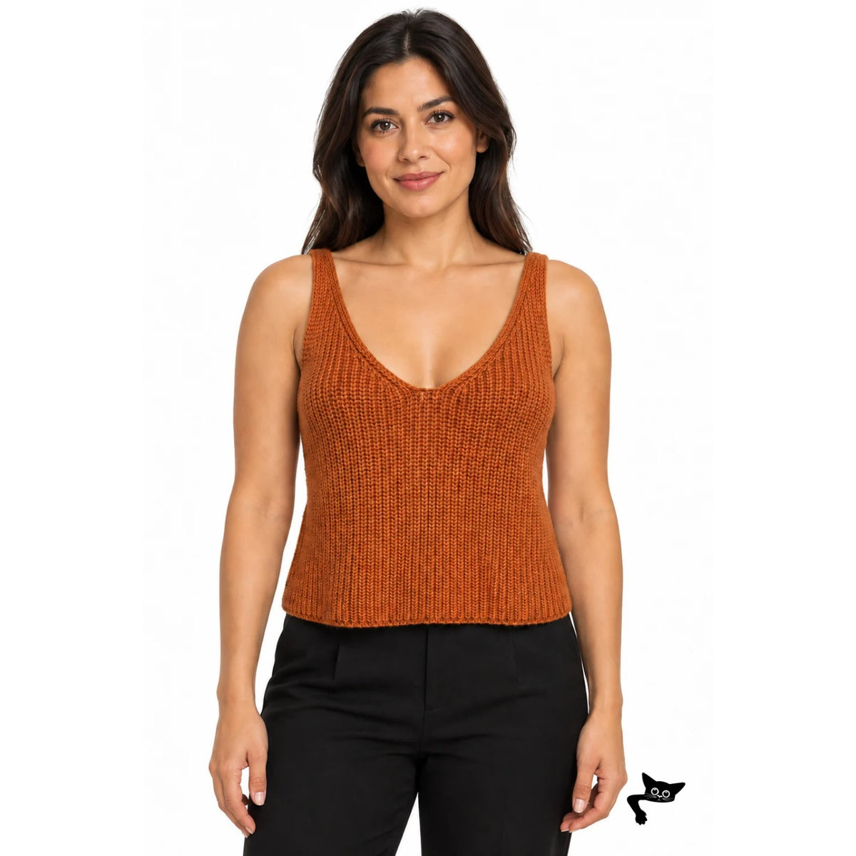 Intermix Rust Orange Ribbed Knit Tank Women S