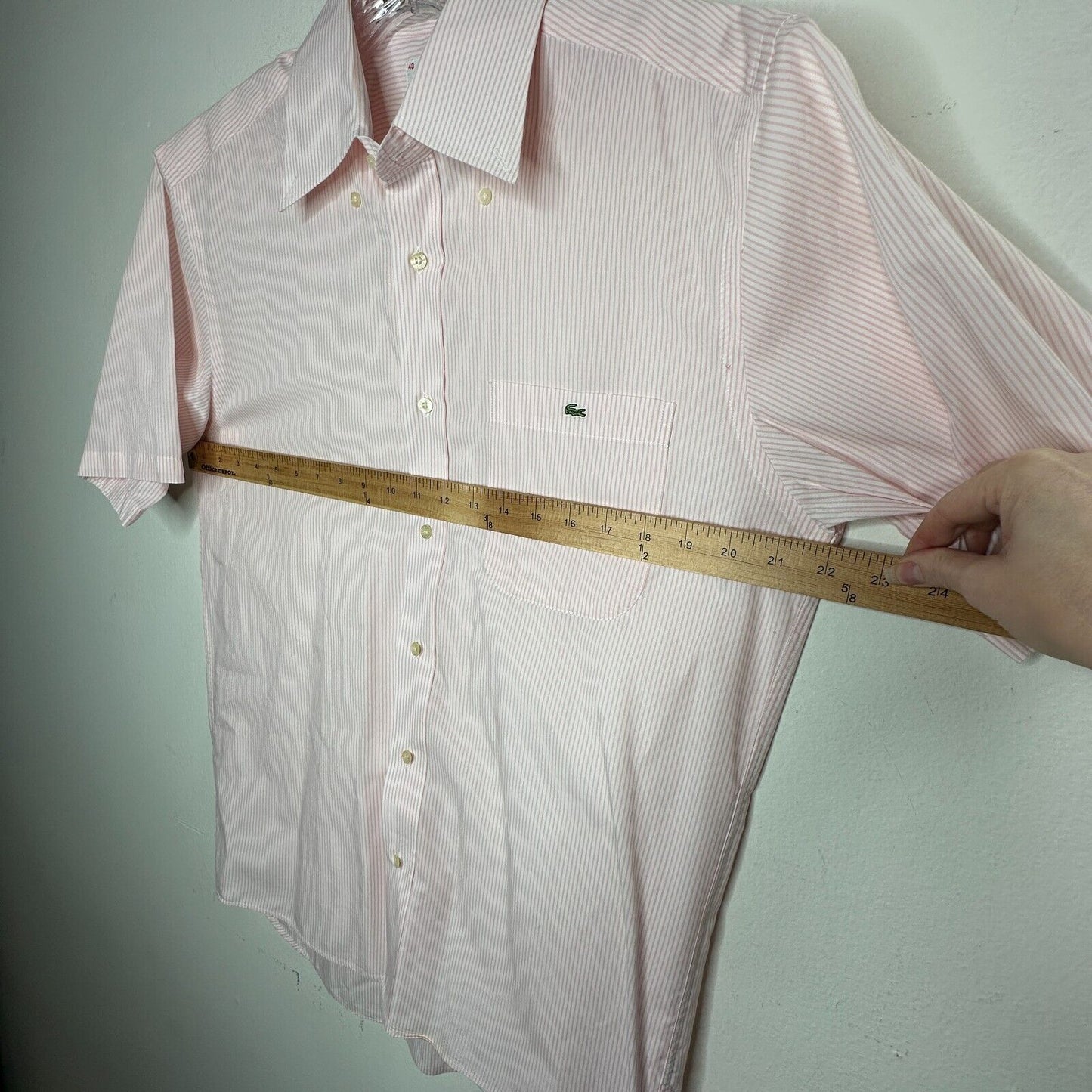 Lacoste Pink & White Pinstripe Short Sleeve Casual Button Front & Collar 40