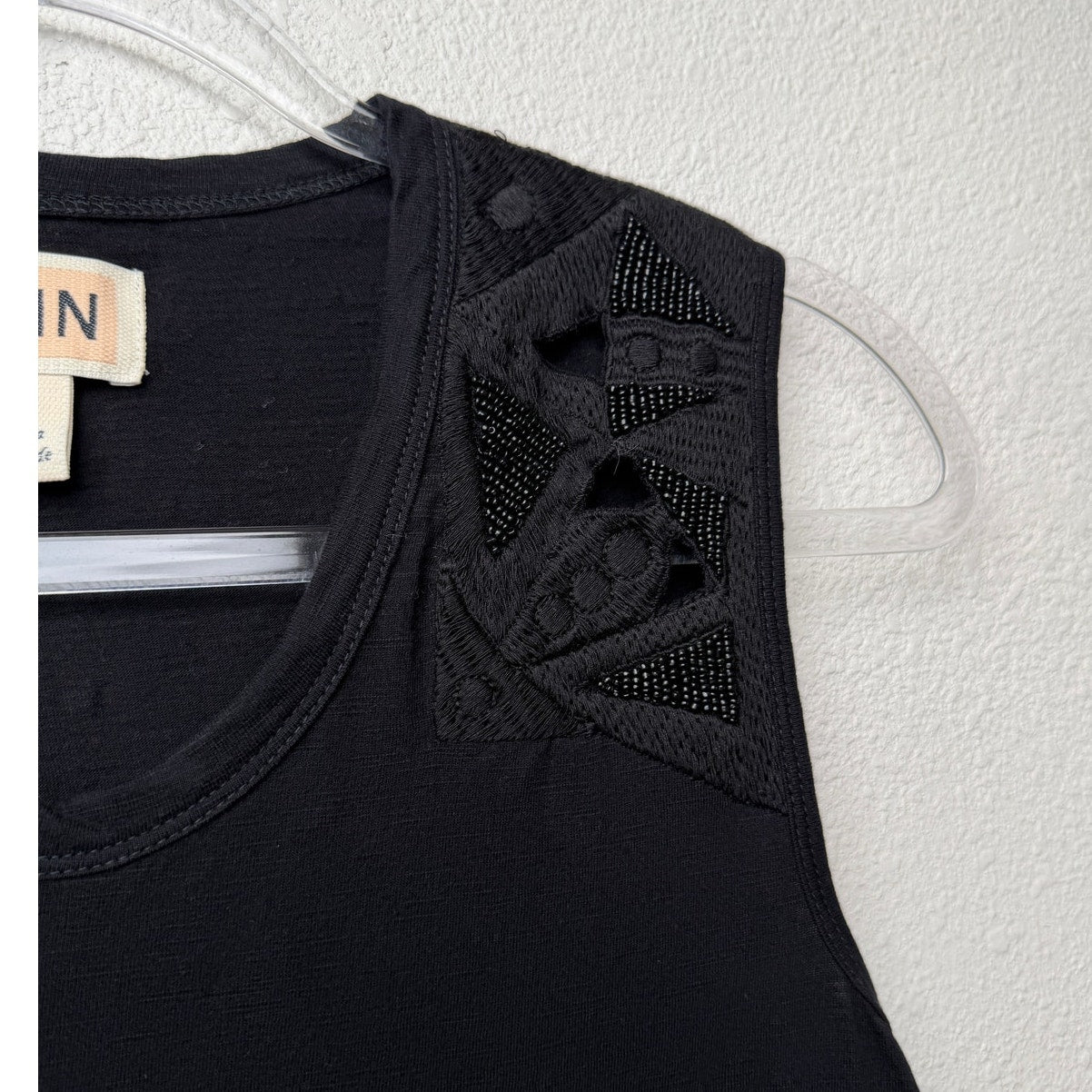 Pepin Black Beaded Shoulder Sleeveless Scoop Neck Top XS