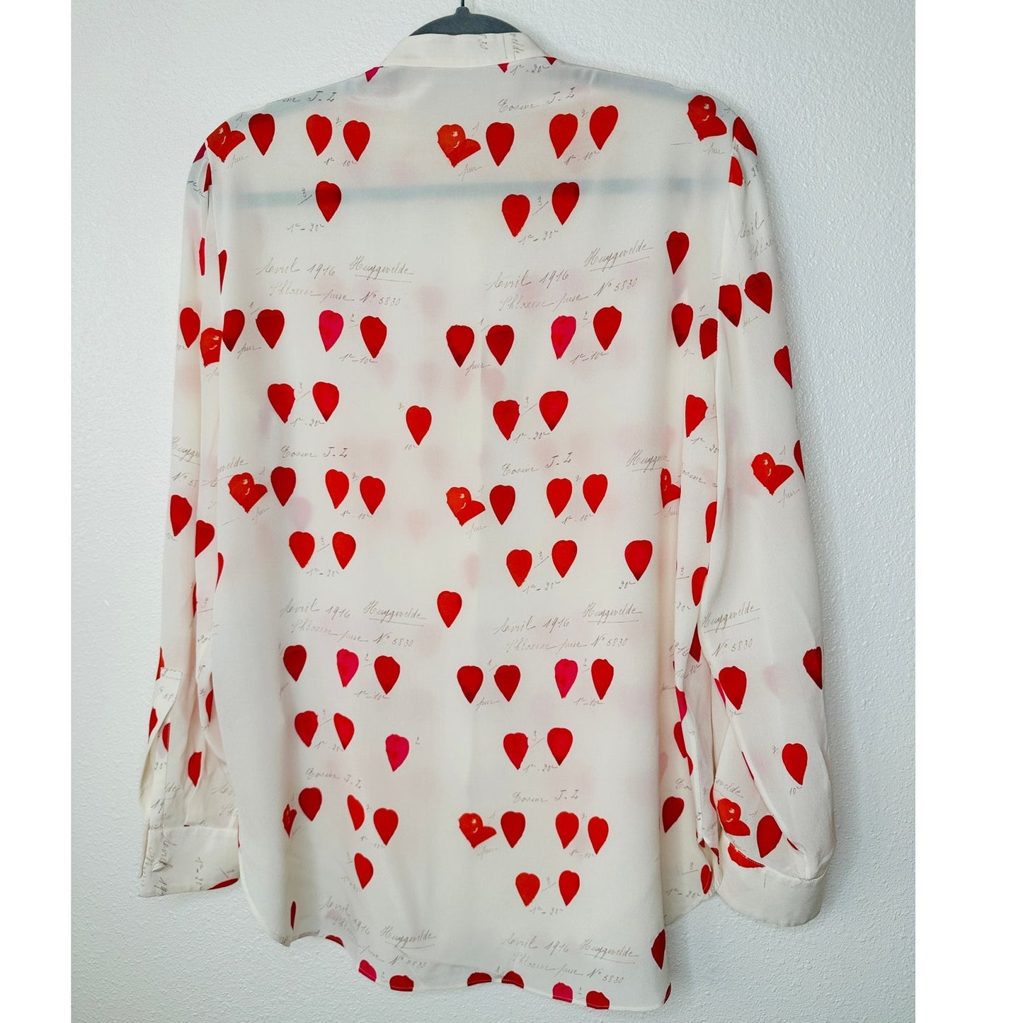Alexander McQueen Silk Cream Red Pink Petal Long Sleeve Blouse 42 / 10