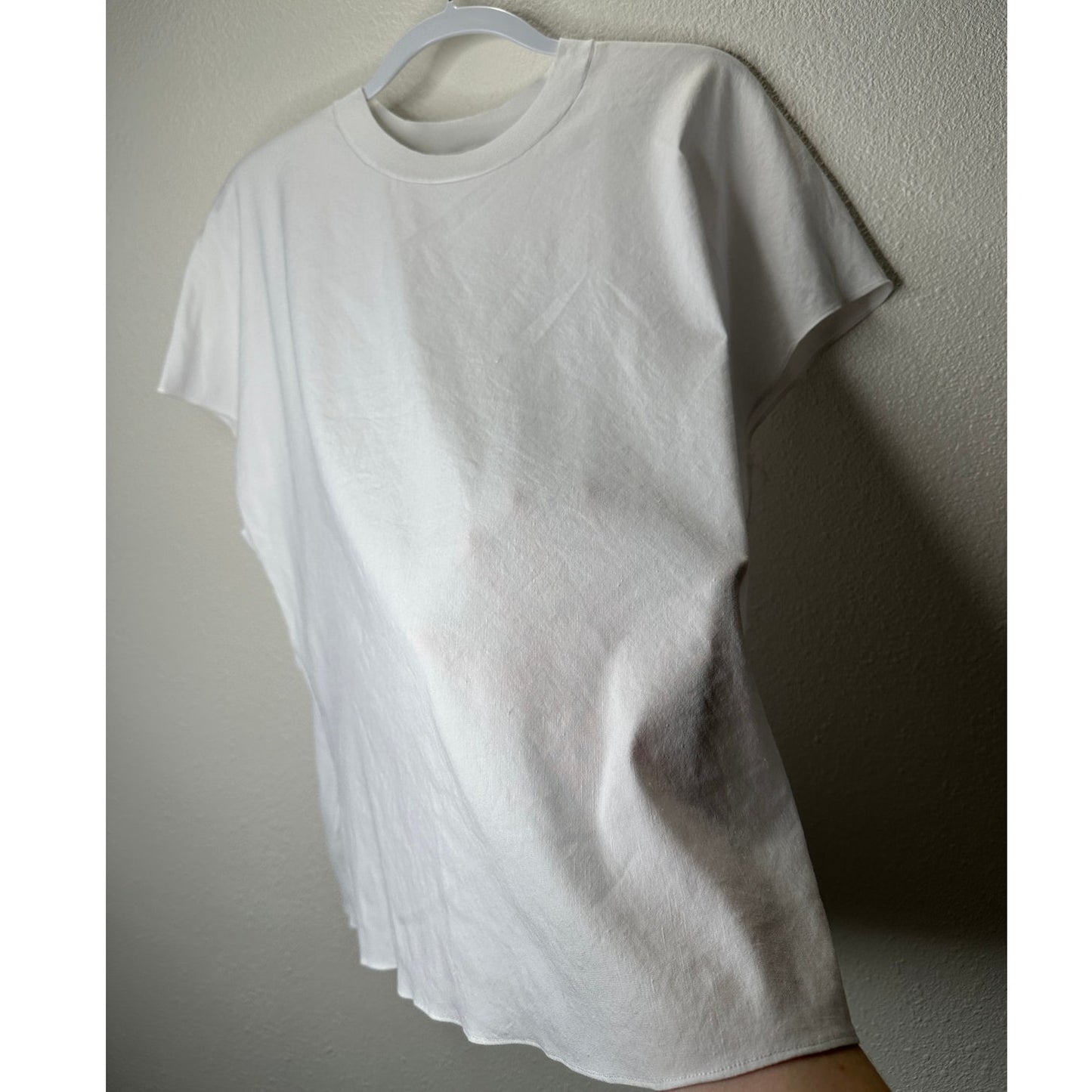 Vince White Linen Round Neck Cap Sleeve Side Slit Boxy Tee Top L