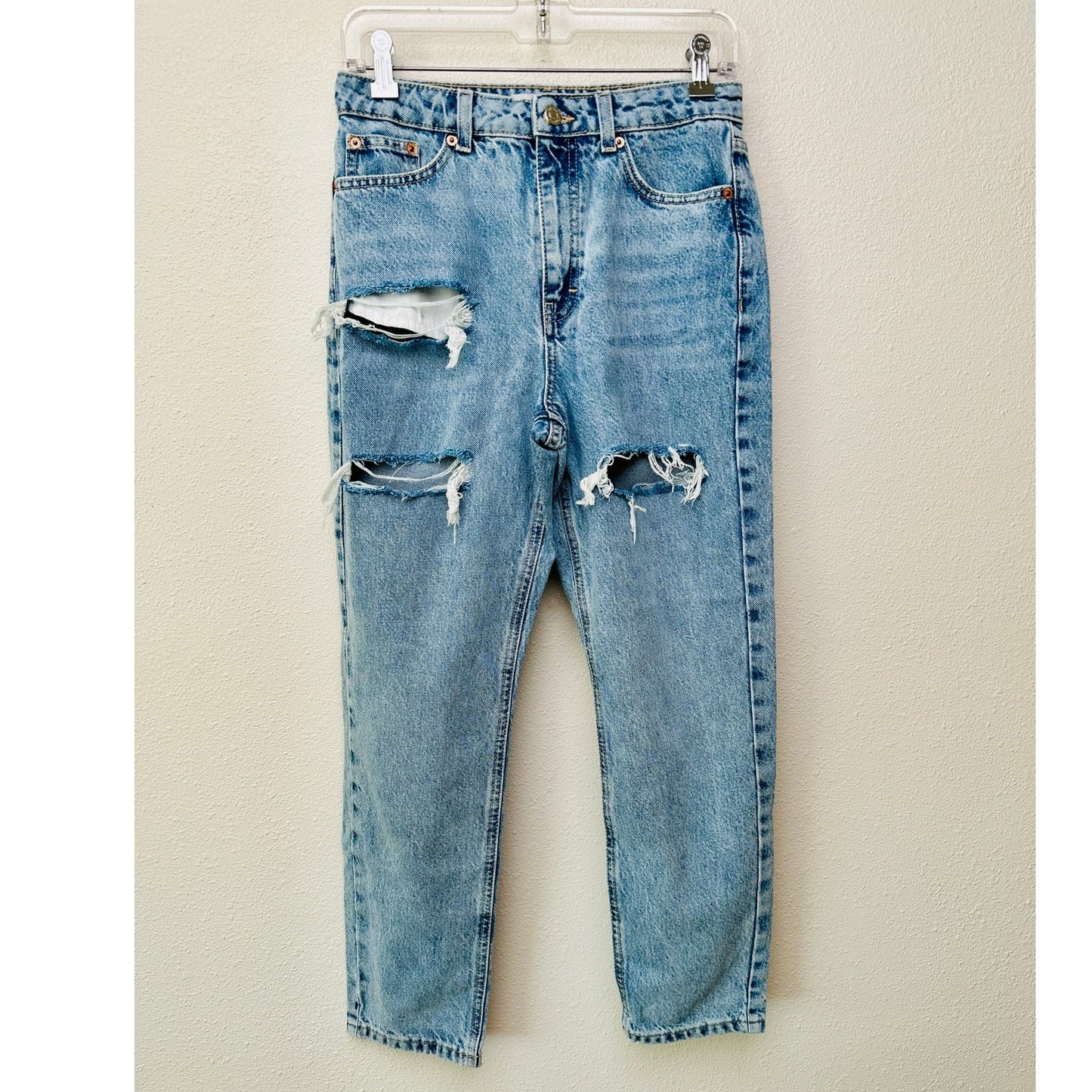 Topshop High-Waist Mom Jeans Blue Women’s W28 L30 Distressed Ripped