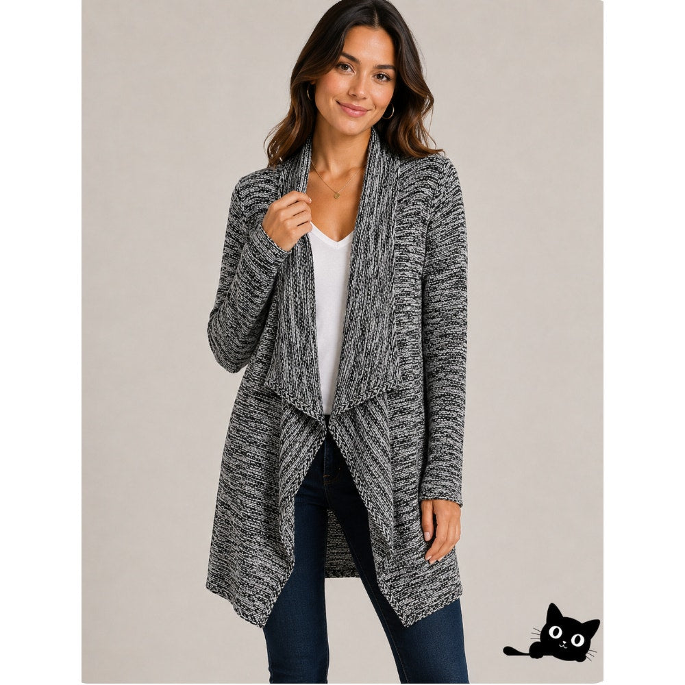 Caslon Black & White Burled Long Sleeve Long Line Cardigan Sweater S