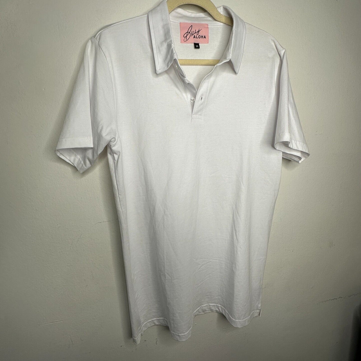 NWOT Billy Aloha Mens Bright White Short Sleeve Soft 3 button Polo Shirt Medium