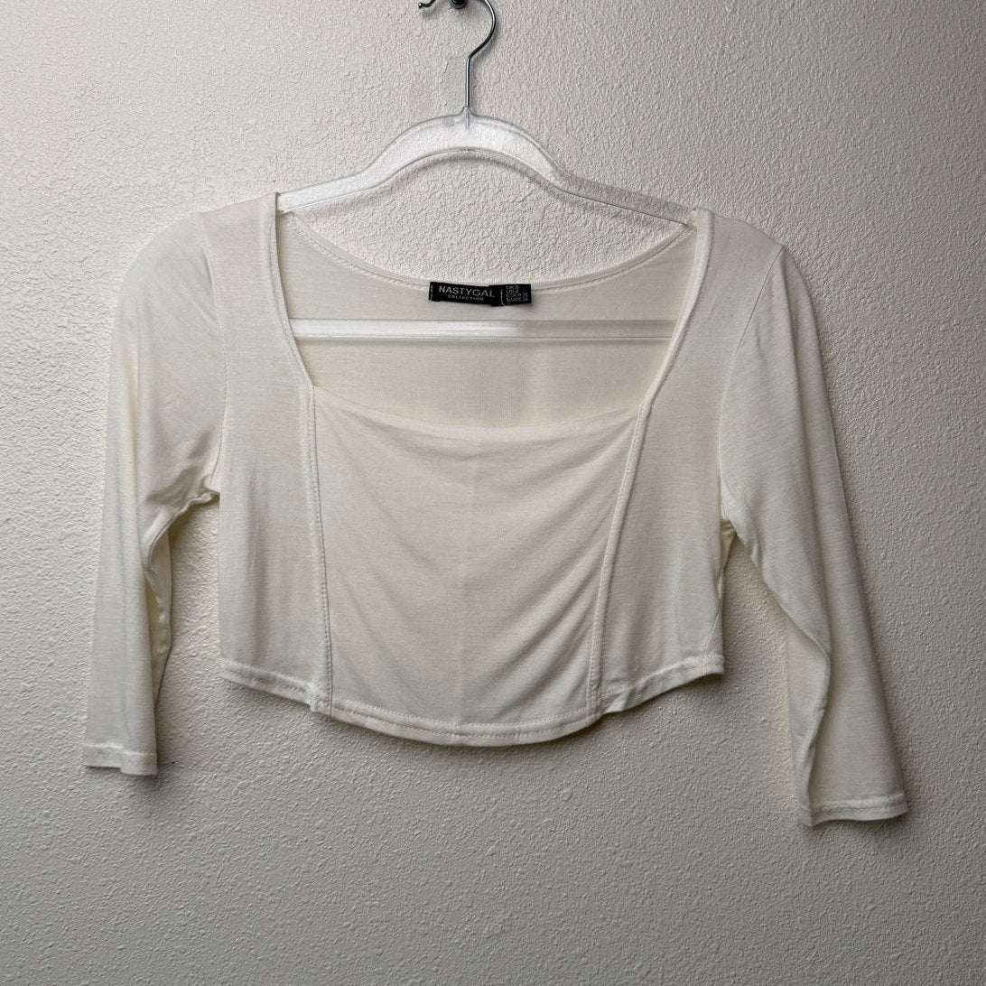 Nasty Gal Cream Square Neck Crop Top Womens US 4