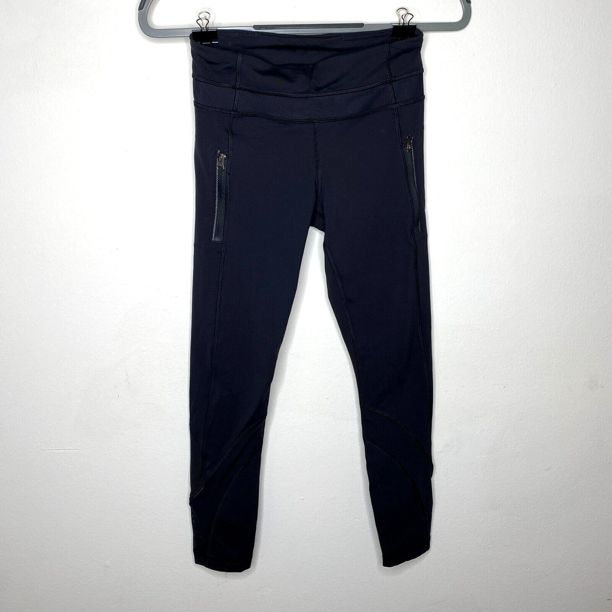 Lululemon Black Side Hip Zip Pockets Mesh Detail Waist & Ankle 7/8 Leggings 4