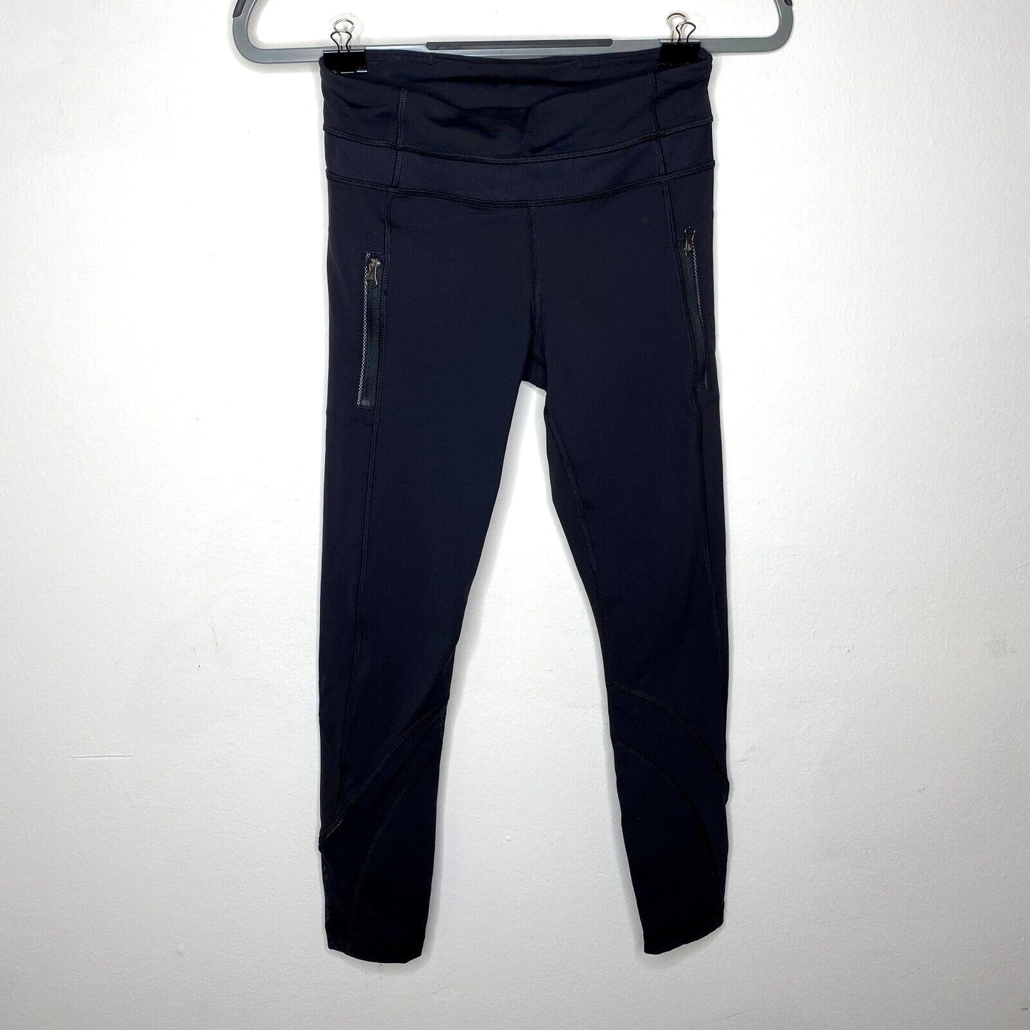 Lululemon Black Side Hip Zip Pockets Mesh Detail Waist & Ankle 7/8 Leggings 4