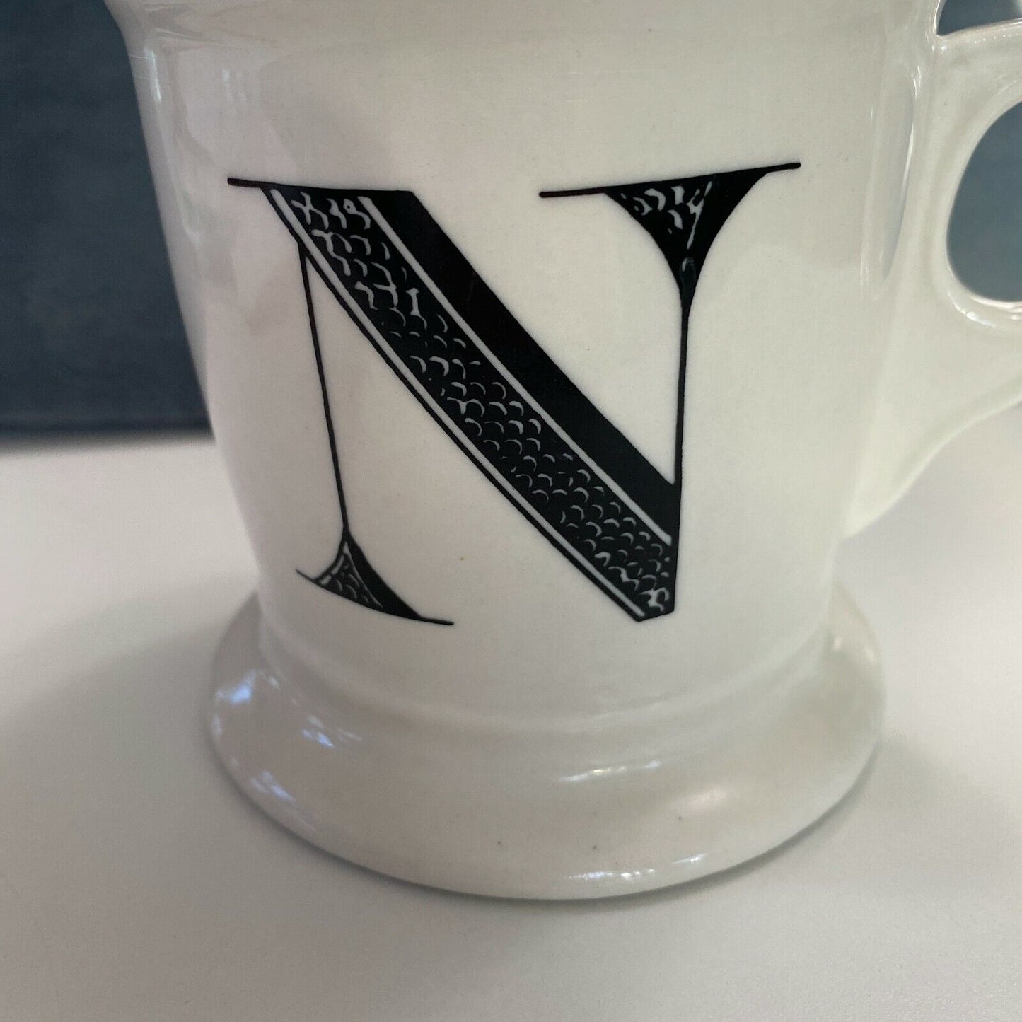 Anthropologie Monogram N Initial Coffee Mug Tea Cup Black Boho Striped