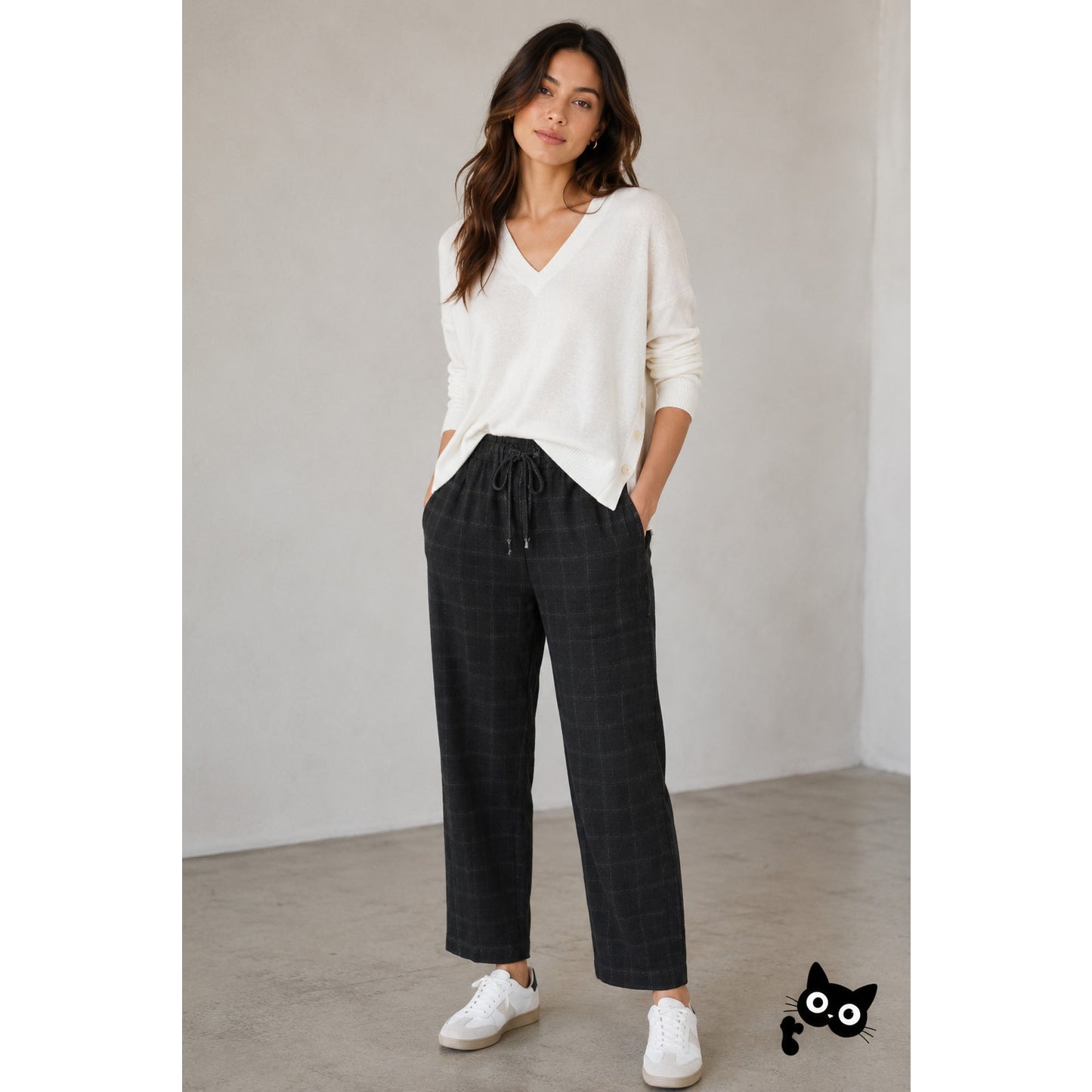 The Group Babaton Women’s Black Plaid Jogger Trousers US XS Drawstring