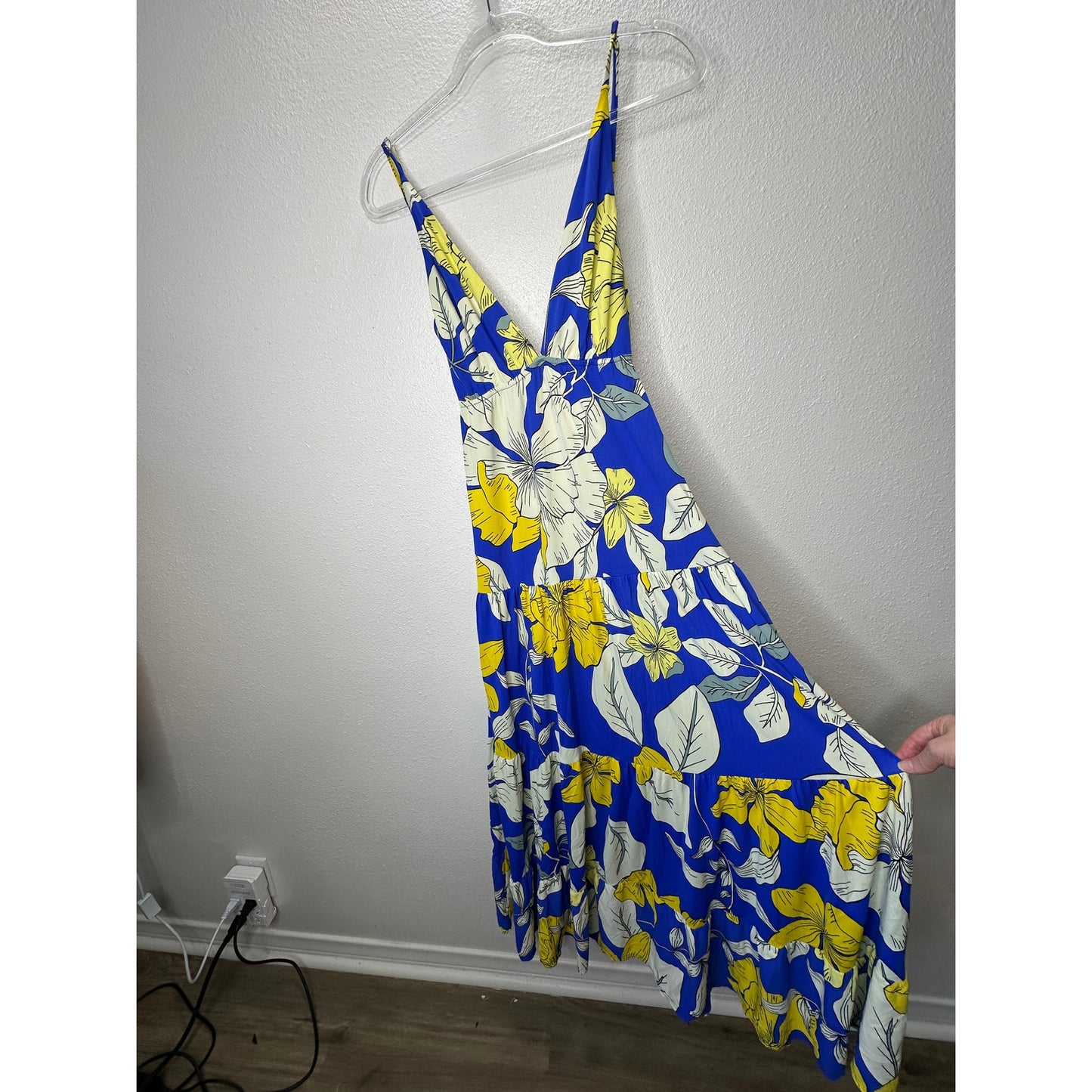 Maaji Bright Yellow White Royal Blue SandCastle Sleeveless Maxi Dress S