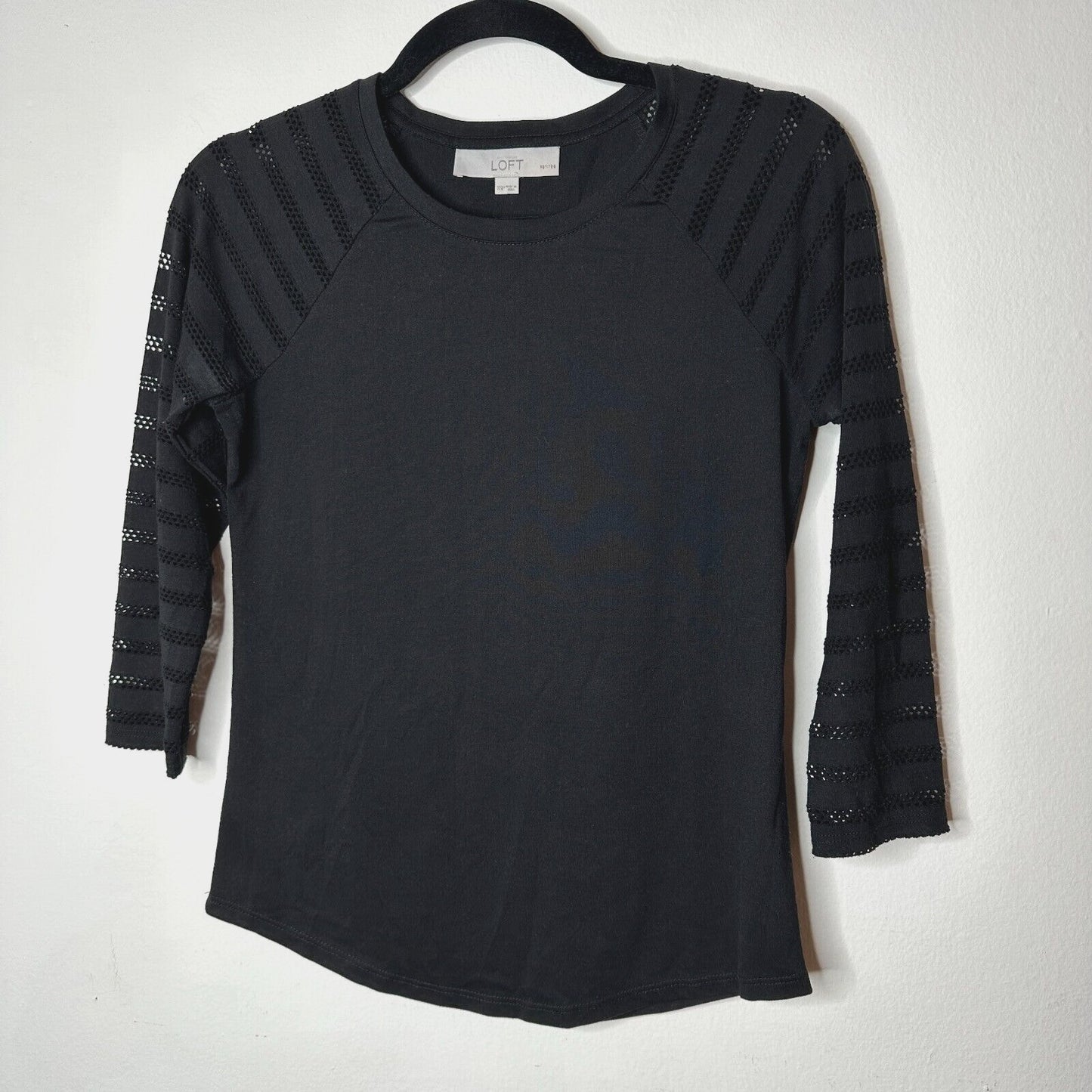 Ann Taylor Loft Black 3/4 Sleeves Cut-Out Triangle Stripe Round Neck Shirt XXP