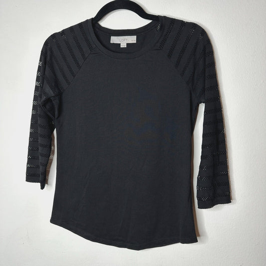 Ann Taylor Loft Black 3/4 Sleeves Cut-Out Triangle Stripe Round Neck Shirt XXP