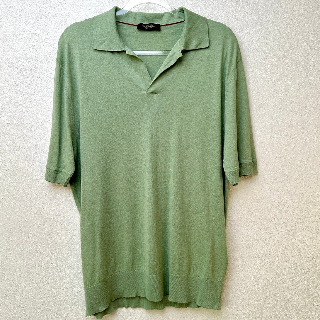 Loro Piana Polo Shirt Sage Green Mens US L Slub