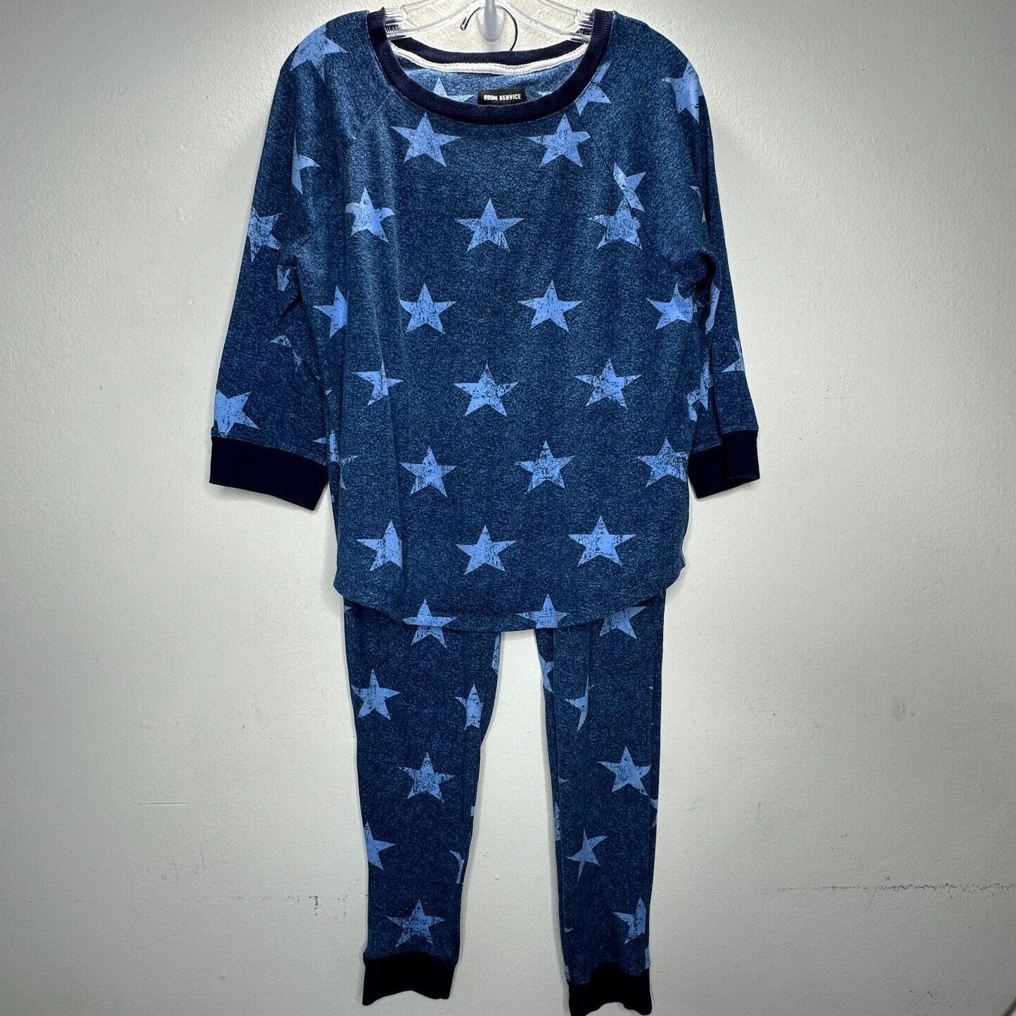 Room Service Blue Star Print 3/4 Sleeve Light Sweater and Drawstring Joggers M