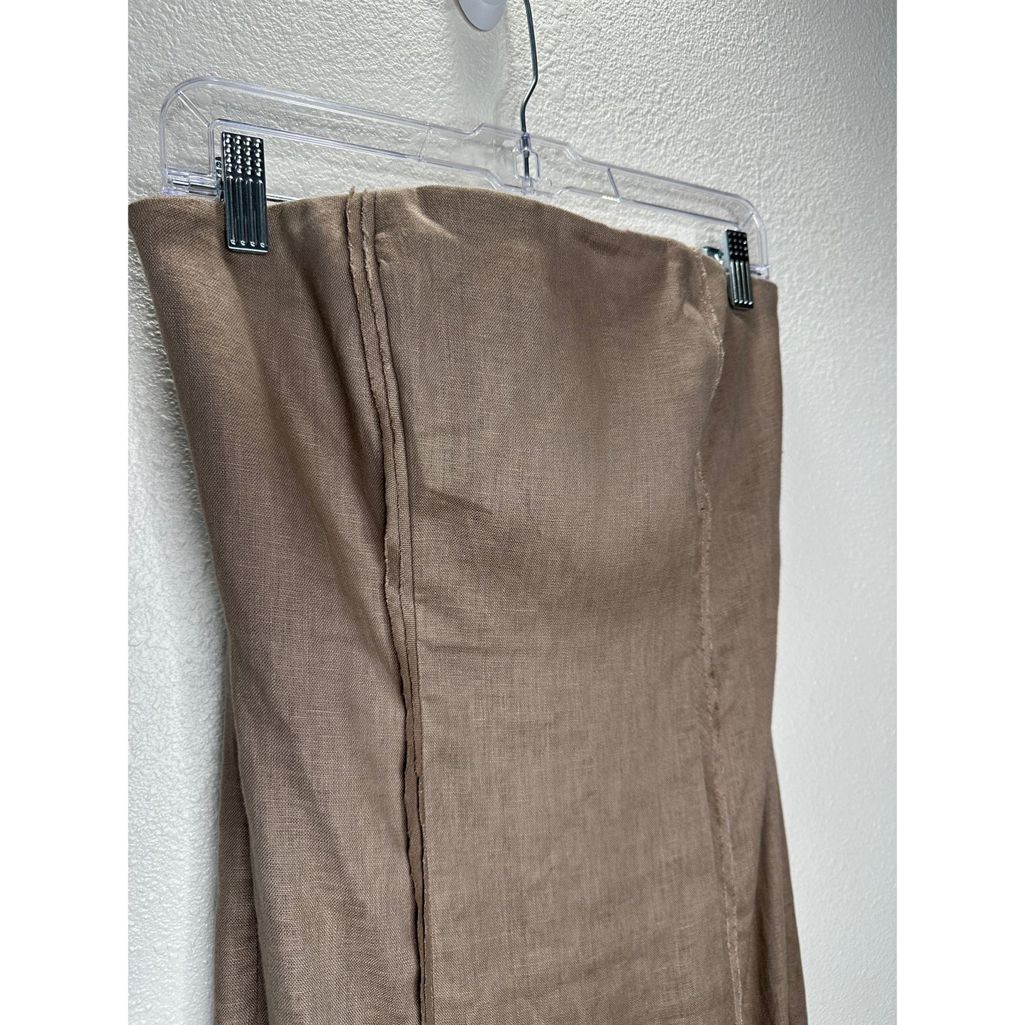 All Row Taupe Strapless Raw Pleat Front Design Back Zip Midi Dress S