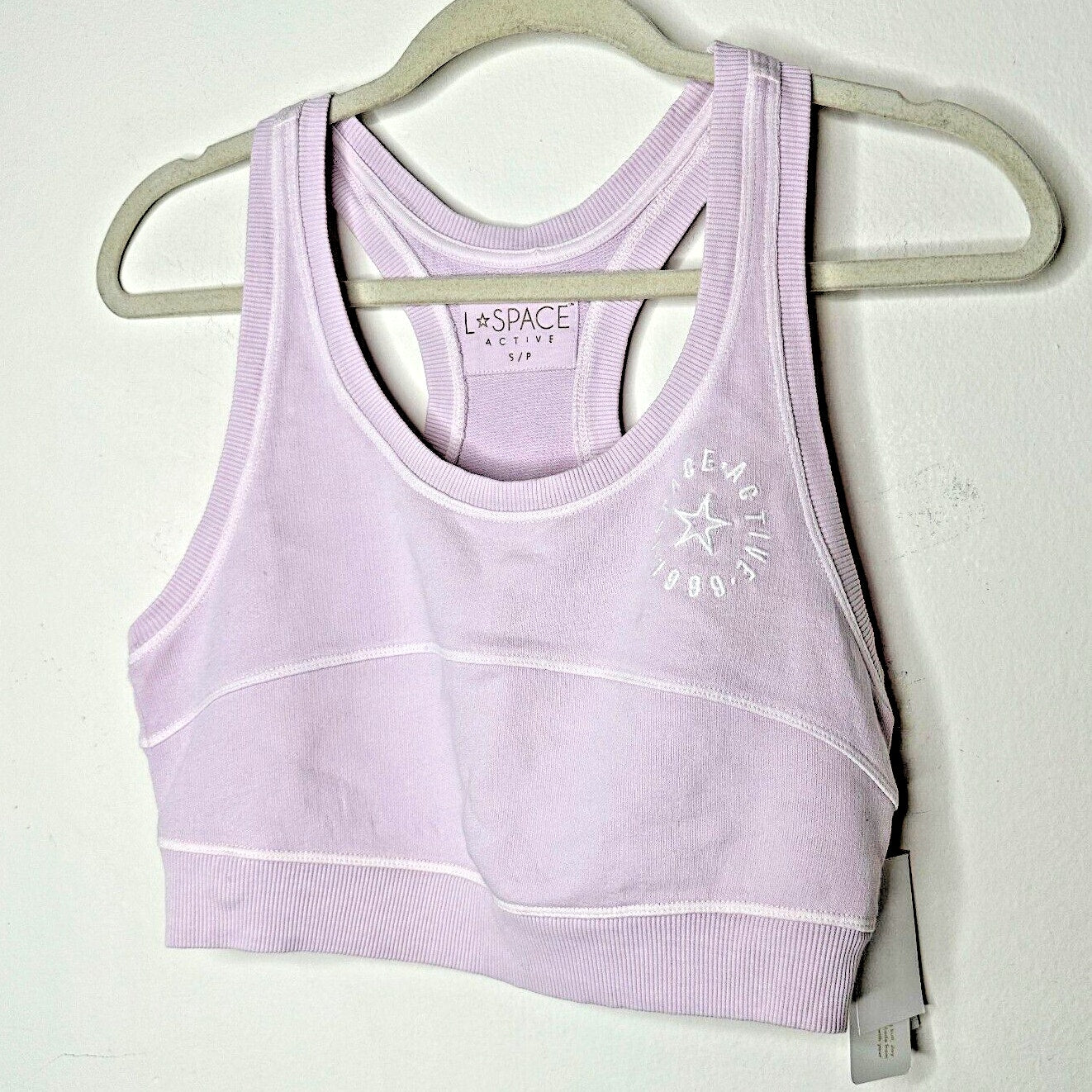 NWT L*Space Out Of Bounds Peony Lilac Crop Scoop Neck Racerback Sports Bra S