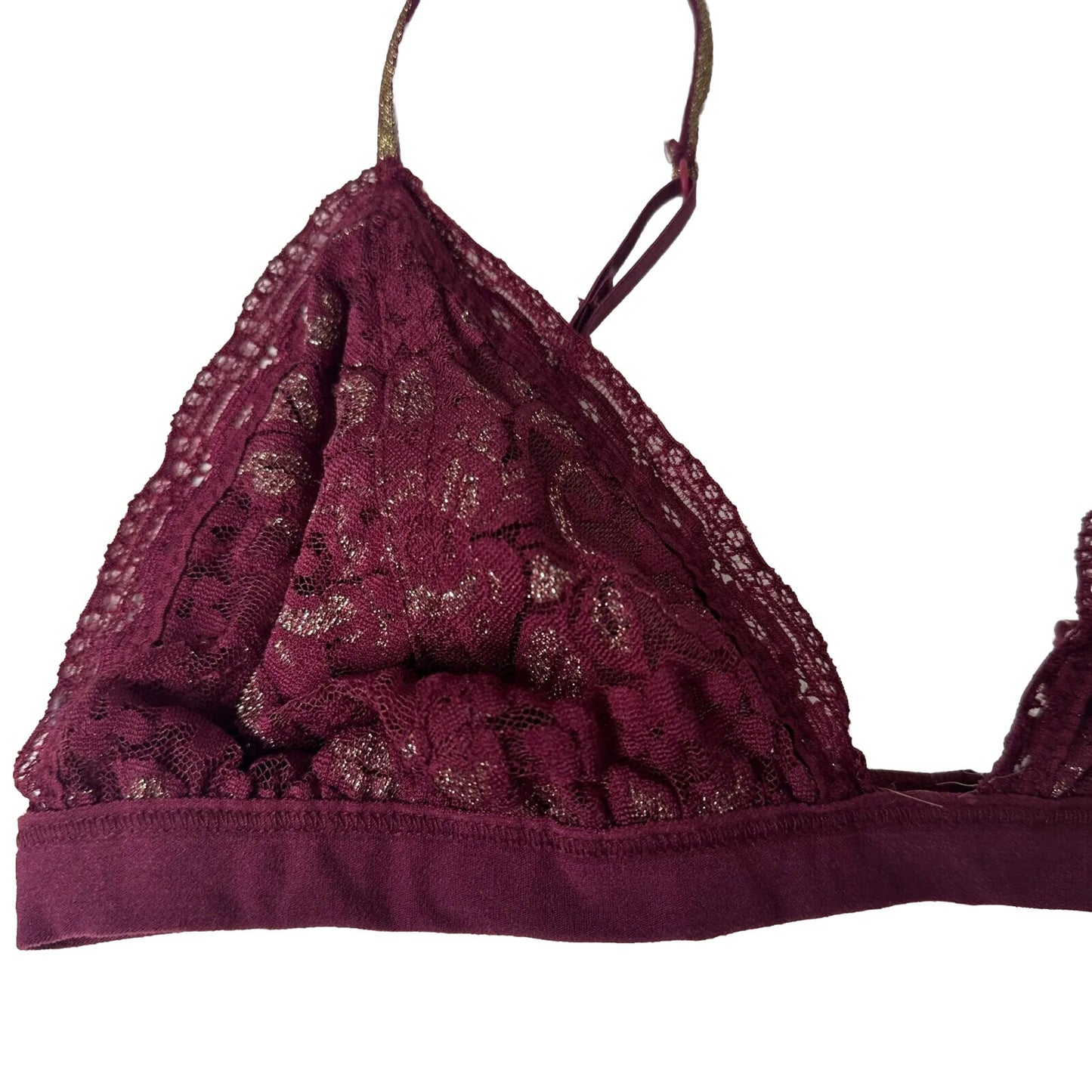 Burgundy With Gold Shimmer Triangle Bralette Adjustable Spaghetti Straps Medium