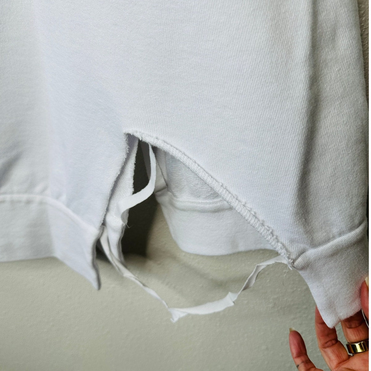 NWT Maison Margiela White Open Sleeve Raw Hem Cotton Hoodie M