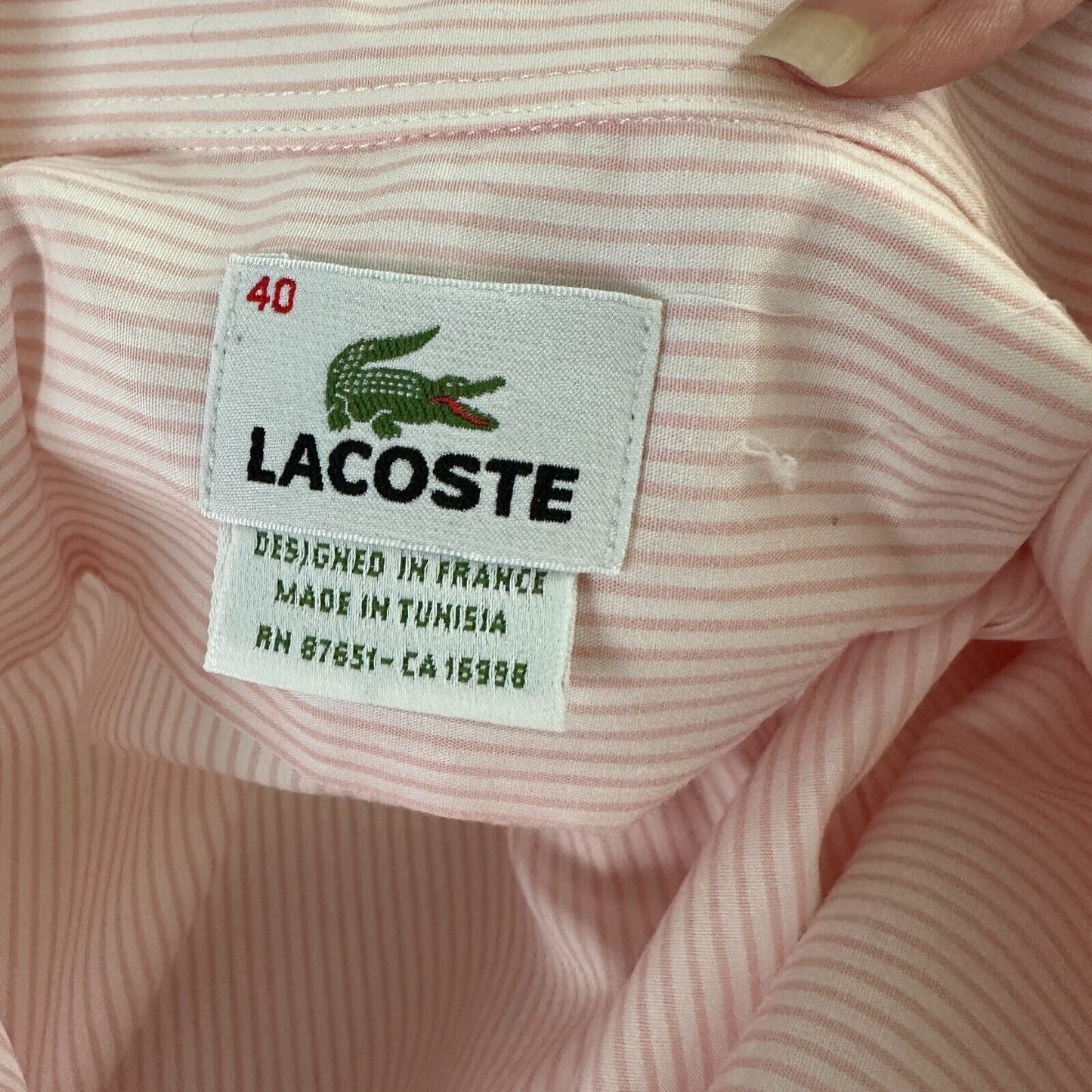 Lacoste Pink & White Pinstripe Short Sleeve Casual Button Front & Collar 40