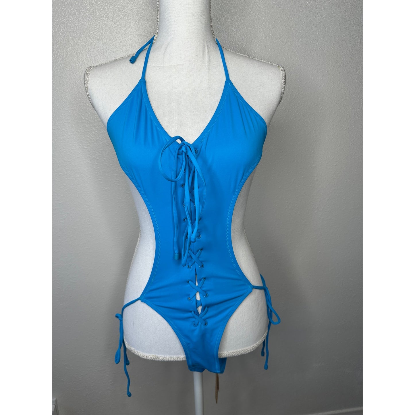NWT Skims Lace-Up Monokini Turquoise One-Piece Swimsuit XS
