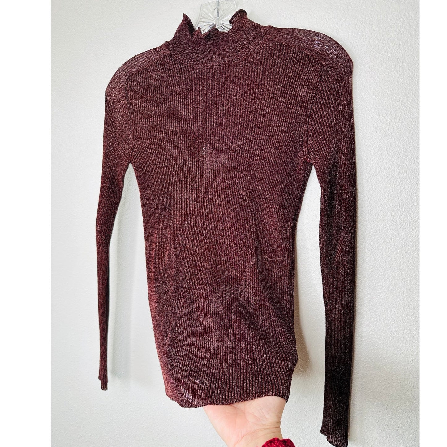 NWT With Black Victoria Metallic Bronze Pullover Ruffle Mock Neck Top S