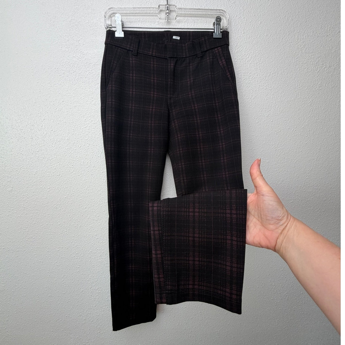 Kut From The Kloth Black Burgundy Plaid Skinny Ankle Pants Women's US 2