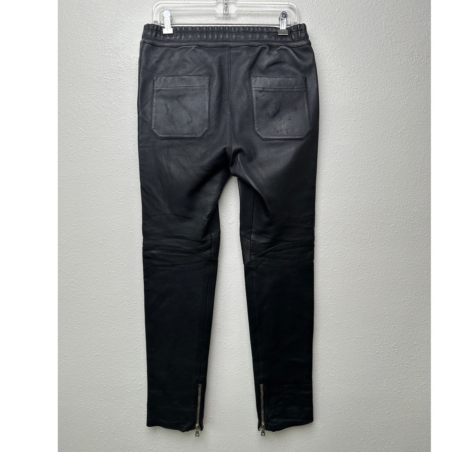Balmain Lambskin Moto Pants Black Men’s US L Drawstring