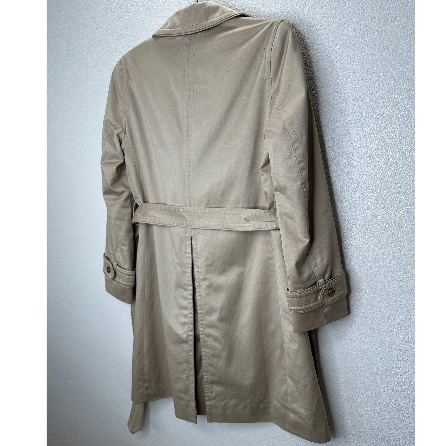 Coach Tan Double Breasted Tie Belt Trench Coat Gold Buttons Small