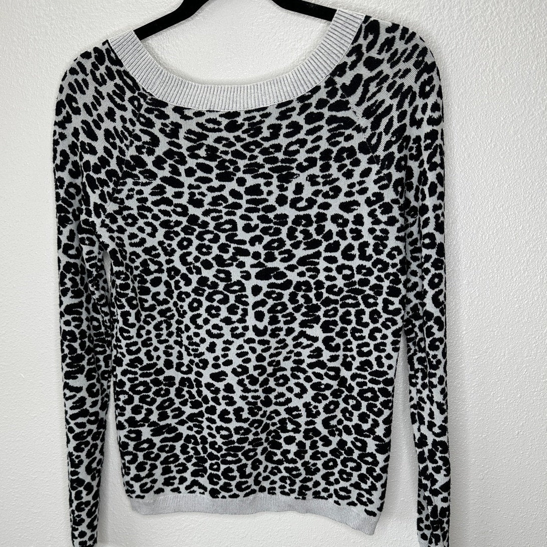 Express Black & Light Gray Leopard Print Boat neck Long Sleeve Thin Sweater M