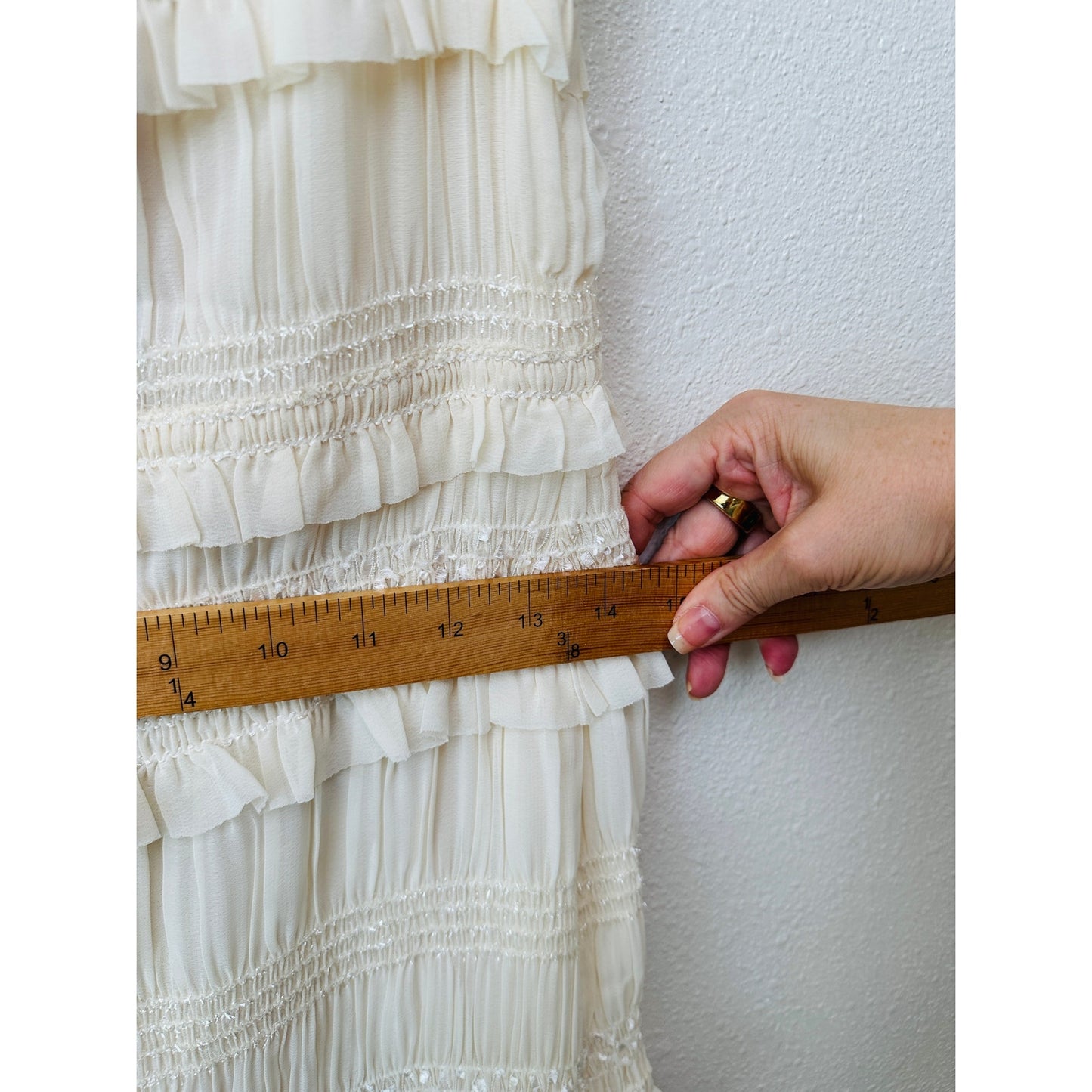 NWT House of CB Solana Ivory Sequin Pleated Tiered Maxi Dress Women’s S