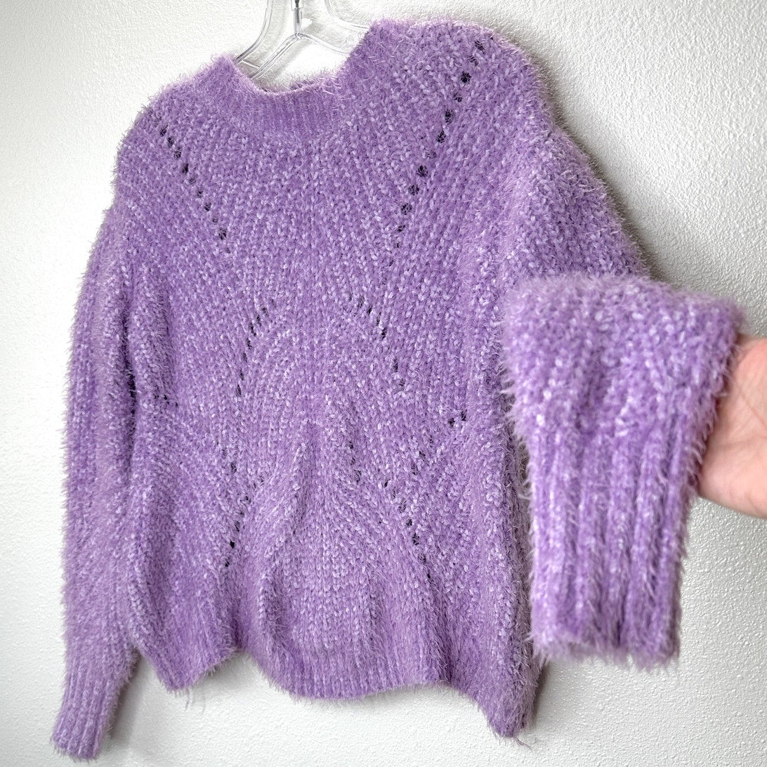 Aqua Light Purple Fuzzy Loose Knit Mock Neck Long Sleeve Sweater S