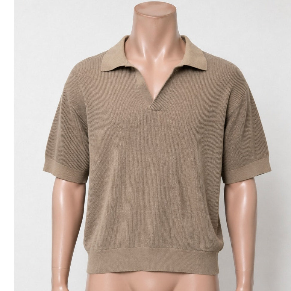 Dolce Gabbana Mens US 40 Beige Openwork Knit Polo Shirt