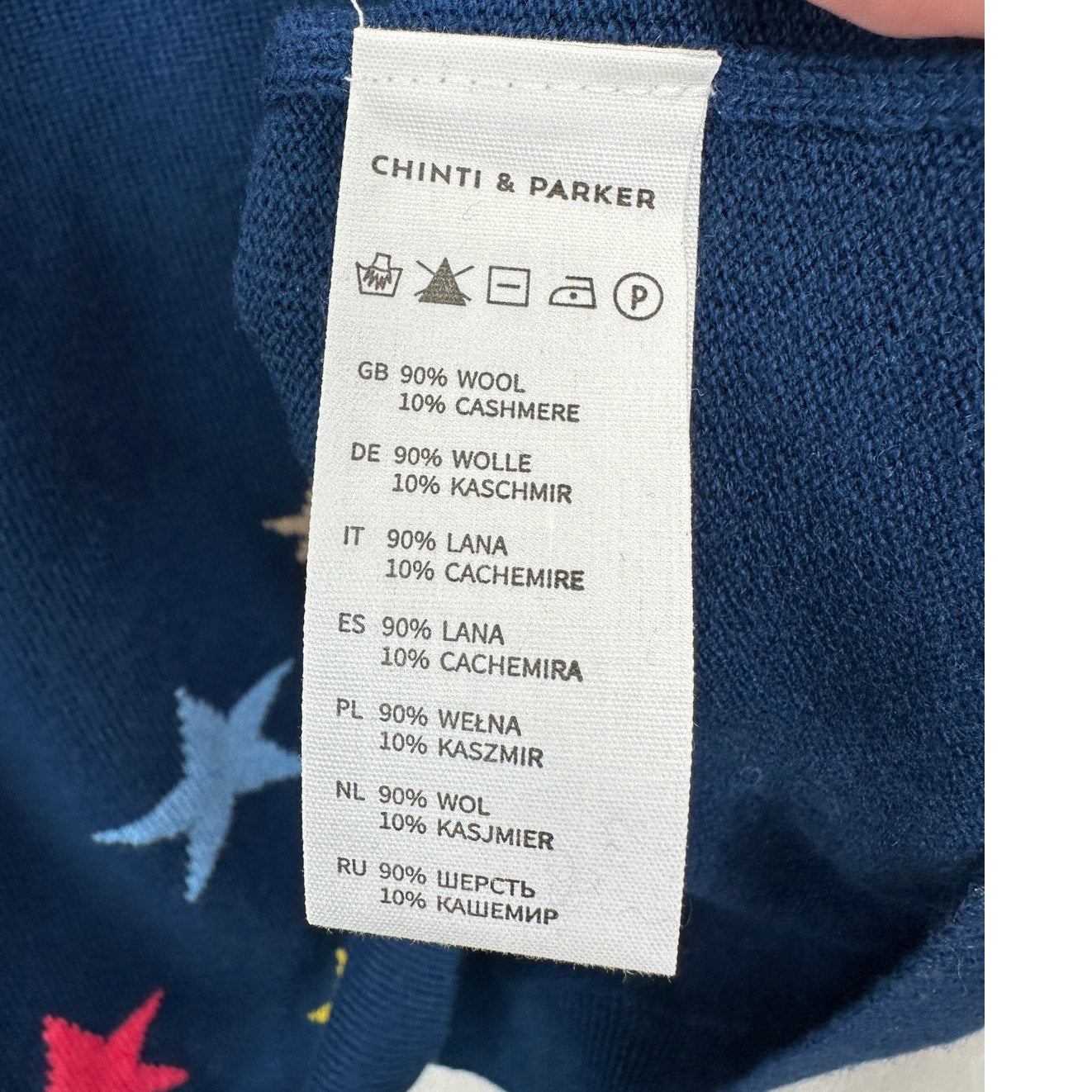 Chinti & Parker Navy Multi Star Long Sleeve Crewneck Sweater L