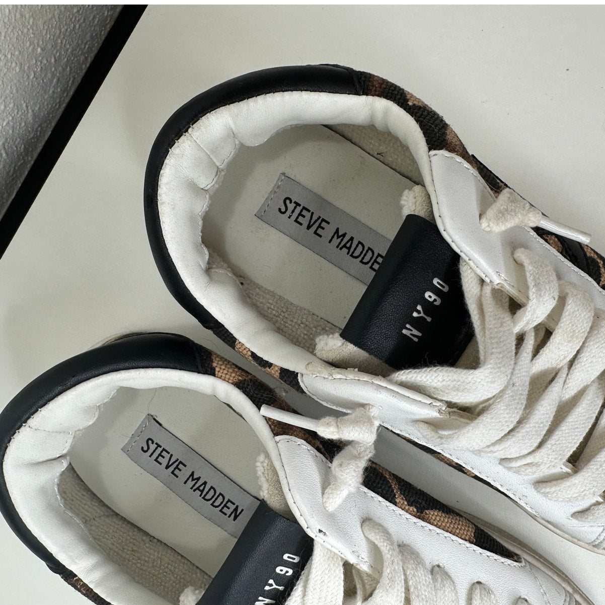 Steve Madden Philip Leopard Print Leather Sneakers Black Brown White 5