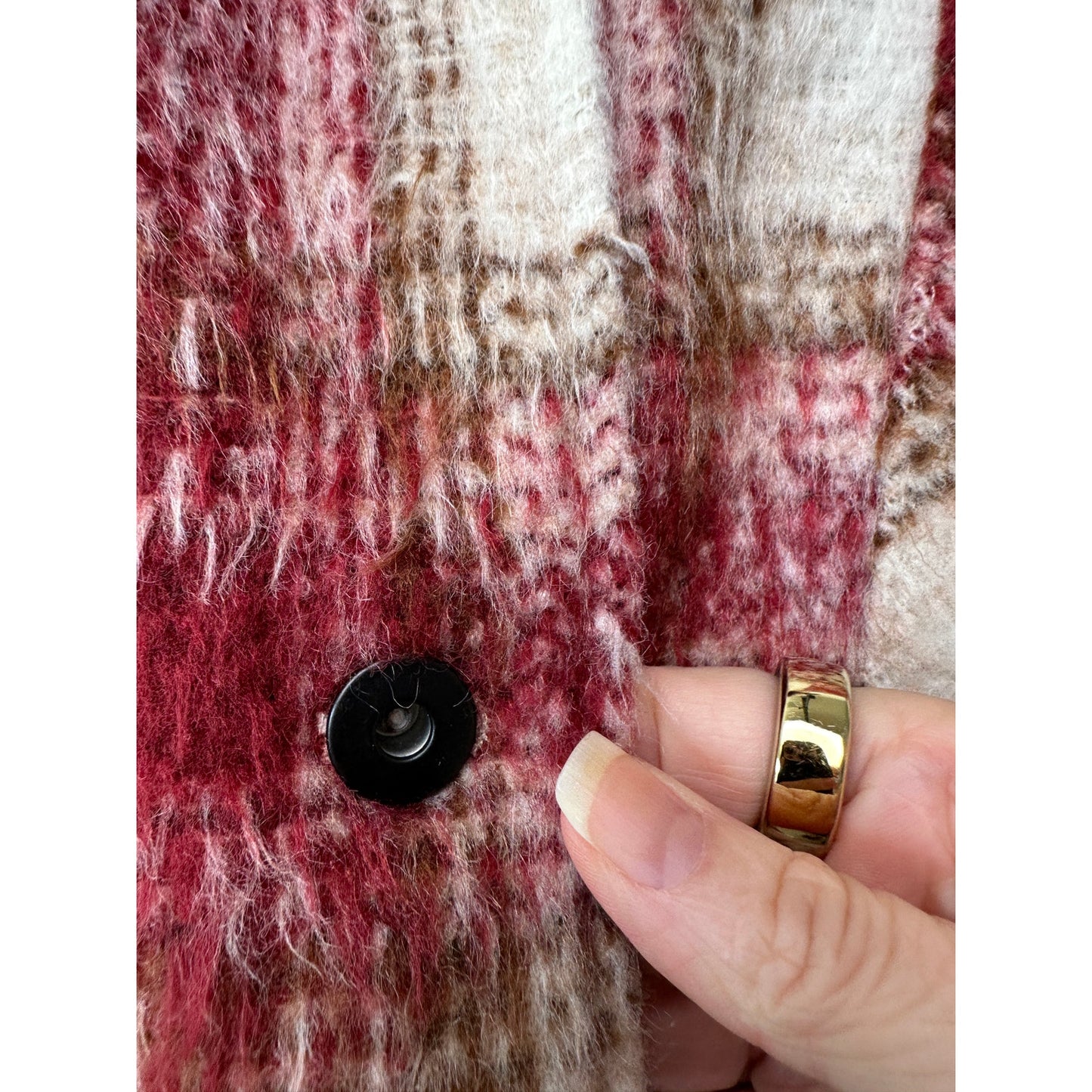 Zara Jacket Red Brown Cream Plaid Womens US XL Fuzzy