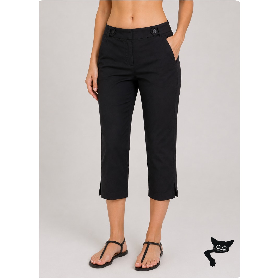 Loft Petit Cute Black Capri Trouser Pant Hook & Eye Close Front Slash Pockets 6P