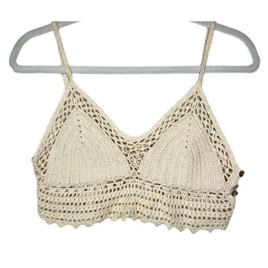 Urban Outfitters Cream Tan Crochet Spaghetti Strap Bralette Side Buttons Medium