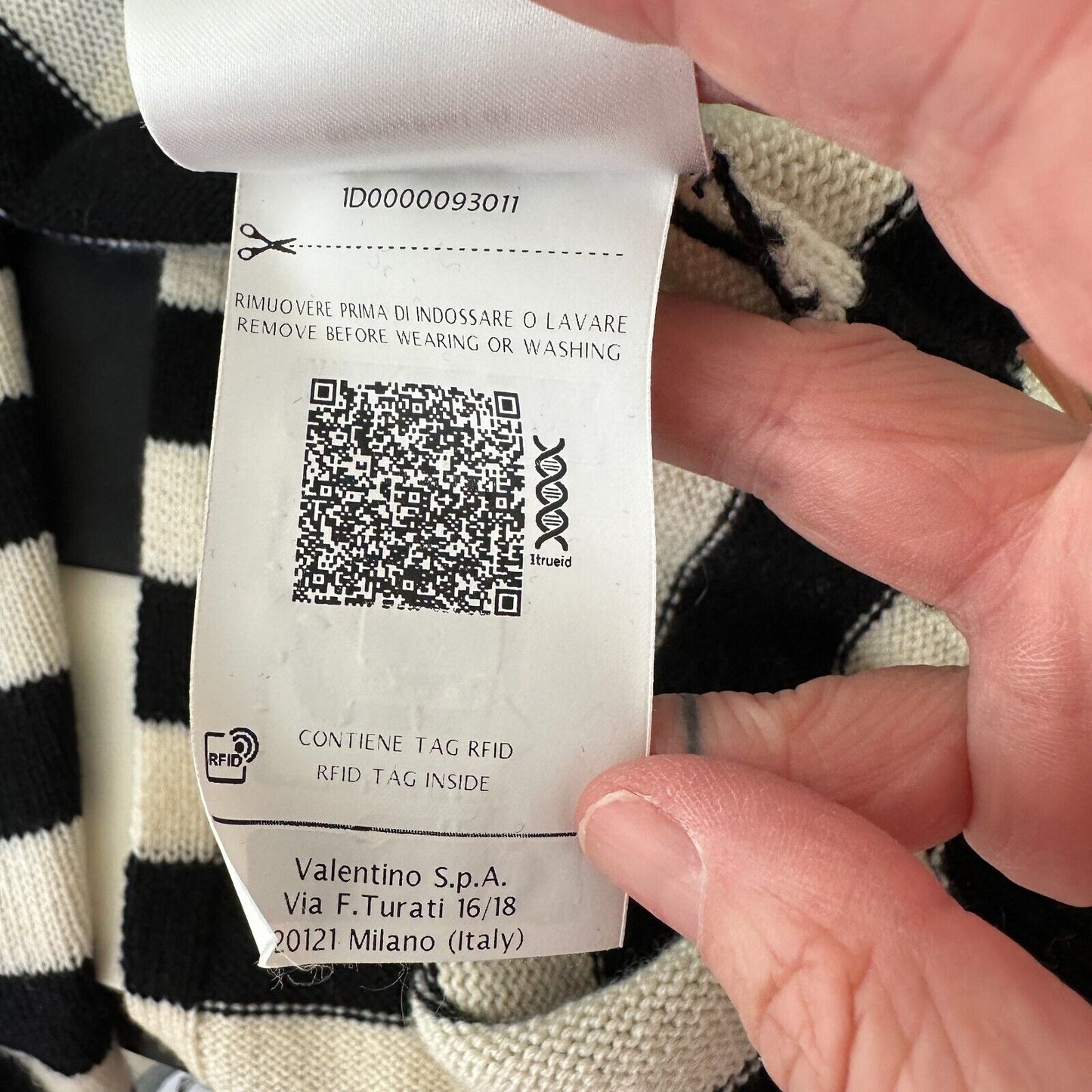 Valentino Off White & Black Horizontal Stripe Open Back Satin Shoulder Tie Top L