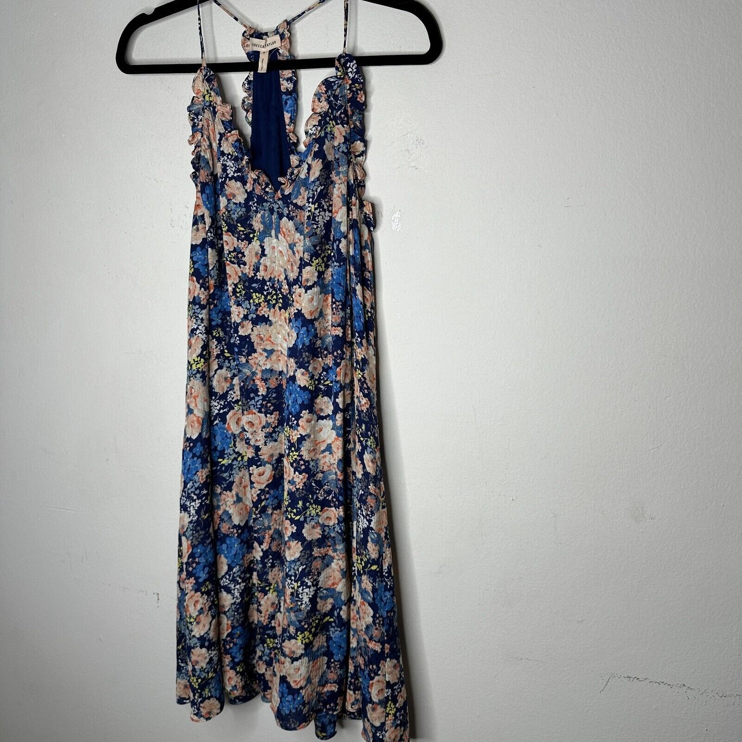 Rebecca Taylor Gigi Fleur Slip V-Neck Racer Back Silk Pleated Fabric Dress 8