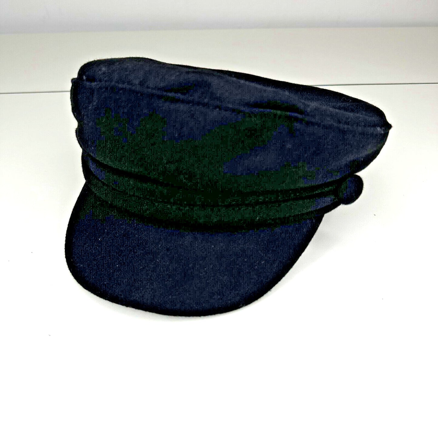 Chic Black Suede Newsboy Style Curved Peak Flat Cap Brim with Side Button Detail