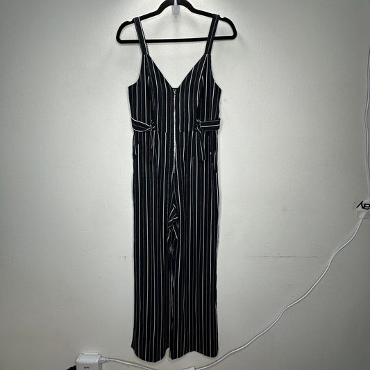 Dance & Marvel Black & White Pinstripe Cinched Sides Wide Leg Front Zip Jumpsuit
