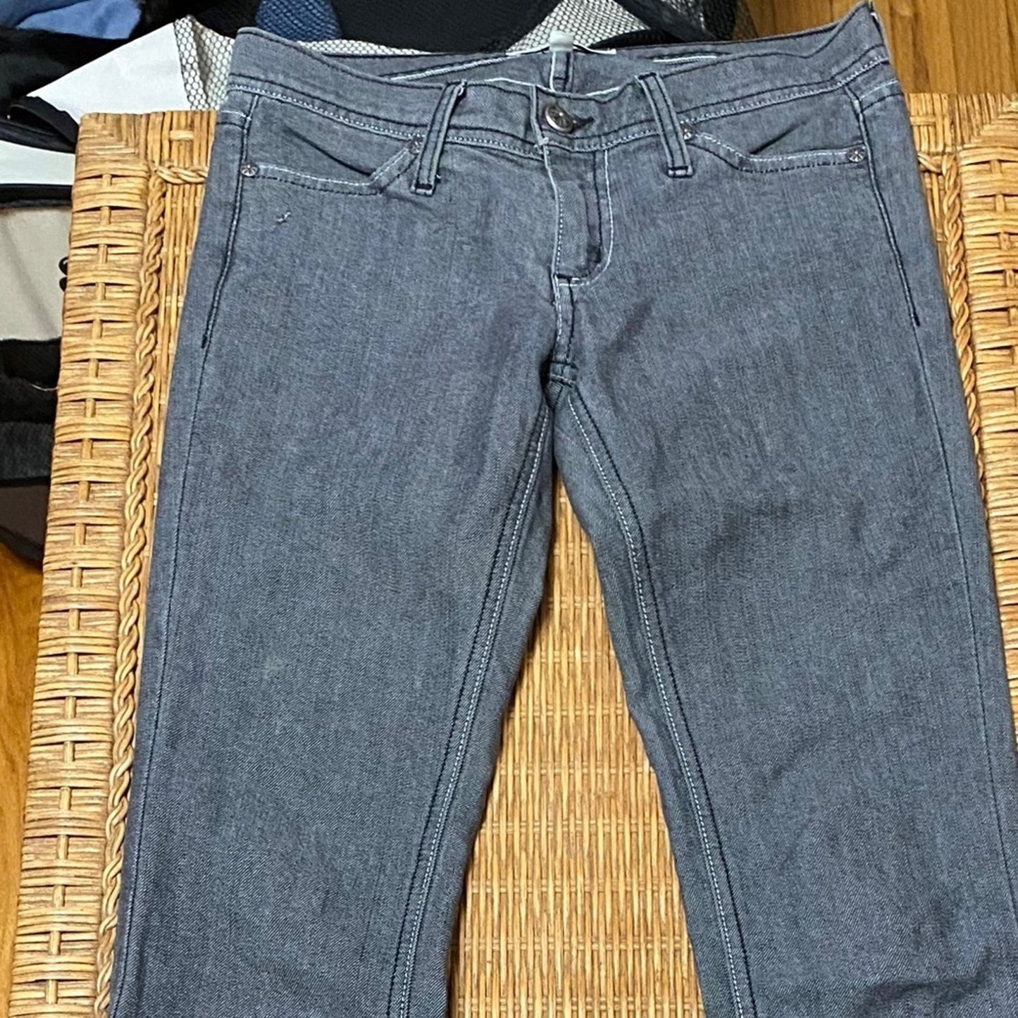 Vintage Y2K Habitual Gray Black Low Rise Straight Skinny Denim Jeans 25